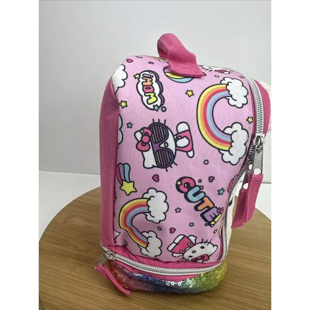 Sanrio Hello Kitty Kids‎ Lunch Box 3-D Ears and Rainbow Sequins Insulated Bag